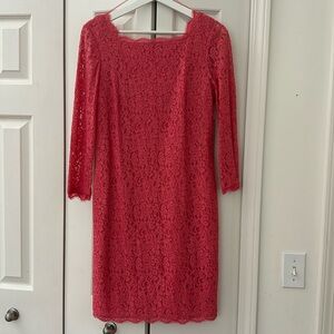 ADRIANNA PAPELL Lace Back Zip Sheath Dress. 3/4 sleeve